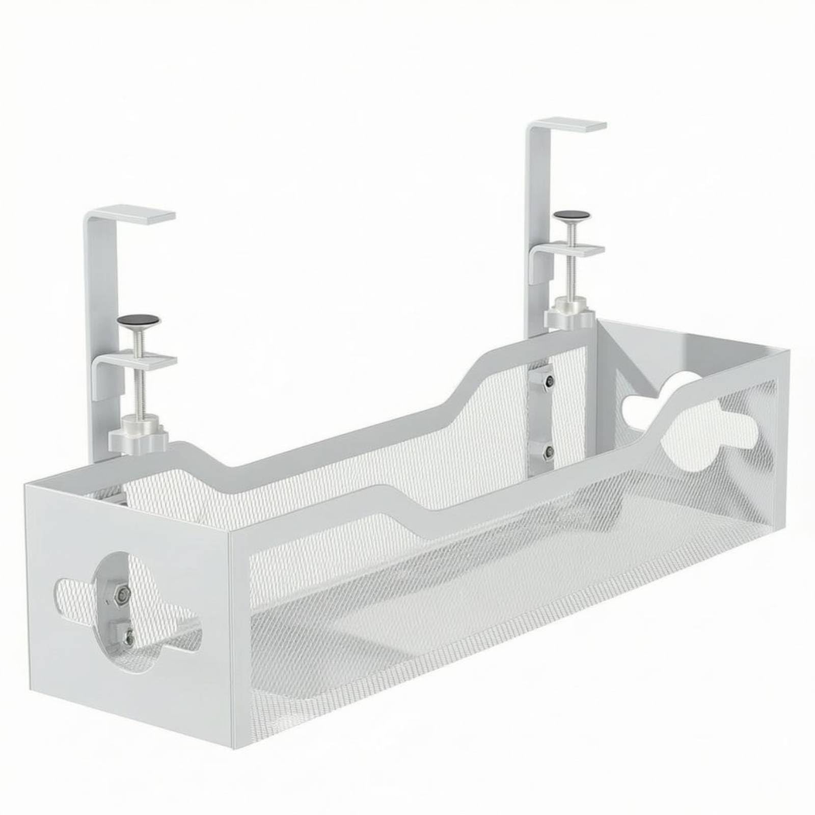 Desktop Cable Organizer Vassoio Cavi Sottoscrivania Portaciabatte Portacavi Portafili in Acciaio al Carbonio a Morsetto Senza Viti per Gestione Cavi, Bianco, Versione Migliorata