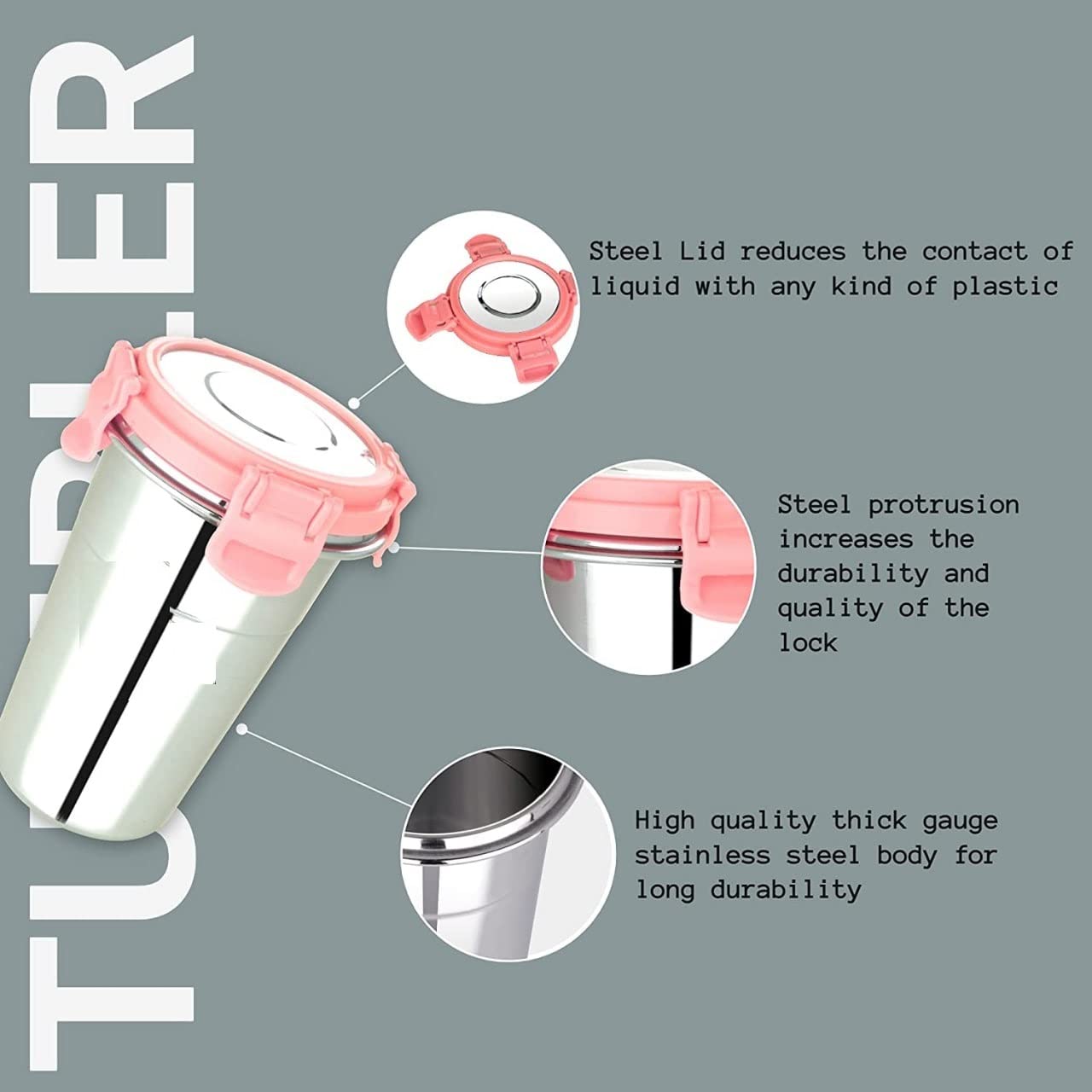 Foliam Stainless Steel Fusion Glass Tumbler with Stainless Steel Lid (Multicolor) (Fusion 400+600ml) 4