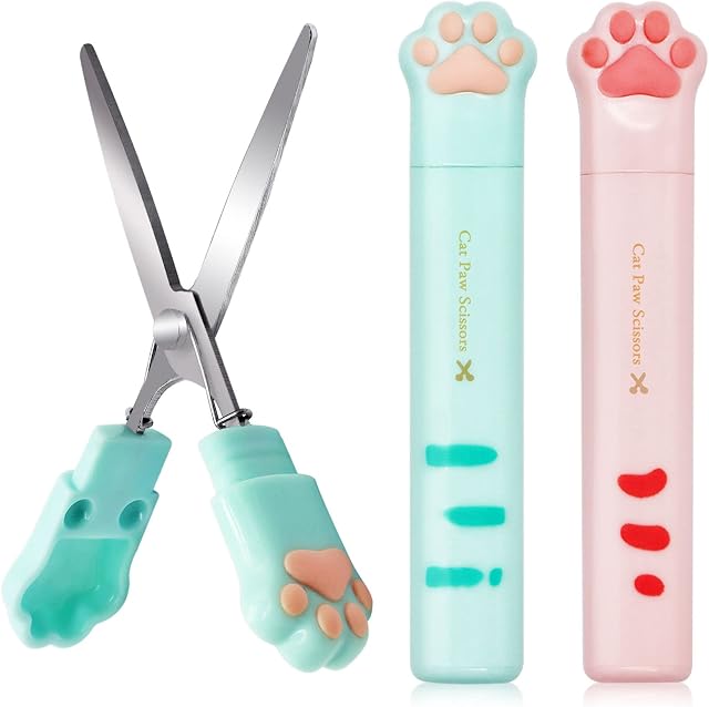 Cat Paw Mini Scissors Craft Supplies for Childrens Paper Cutting, Wieat 2 Pcs Kawaii Blunt Tip Safety Kids Small Art Scissors for Kindergarten School Crafts Scrapbooking DIY Photo & Art Projects