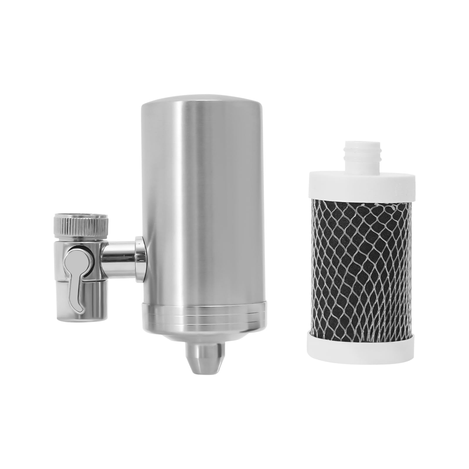 Filtro dell'acqua per rubinetto in acciaio inox, sistema di filtraggio dell'acqua, filtro dell'acqua del rubinetto, rimuove cloro, metalli pesanti e cattivo gusto, con 1 filtro incluso