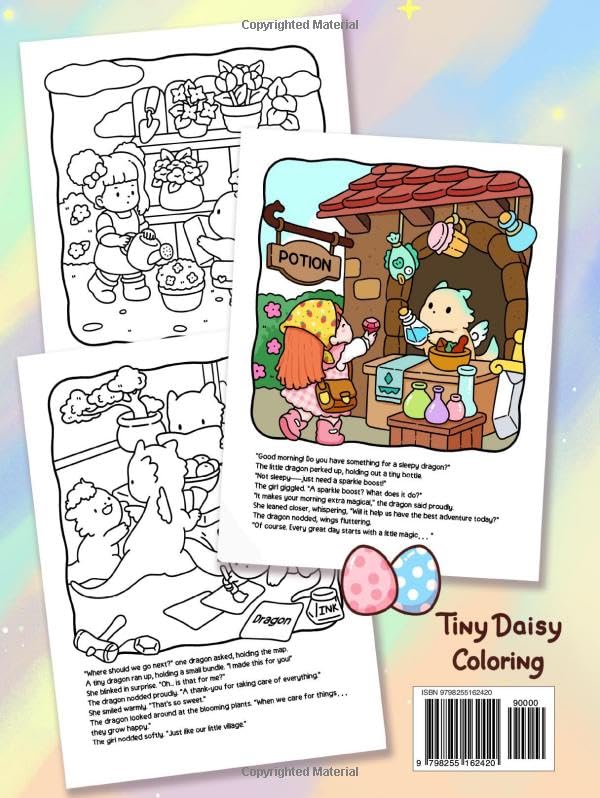Tiny Tales Fantasy Story Coloring Book: Featuring Adorable Dragons and Cute Girl in Cozy Daily Moments for Teens and Adults - 8.5x11 Size image 3