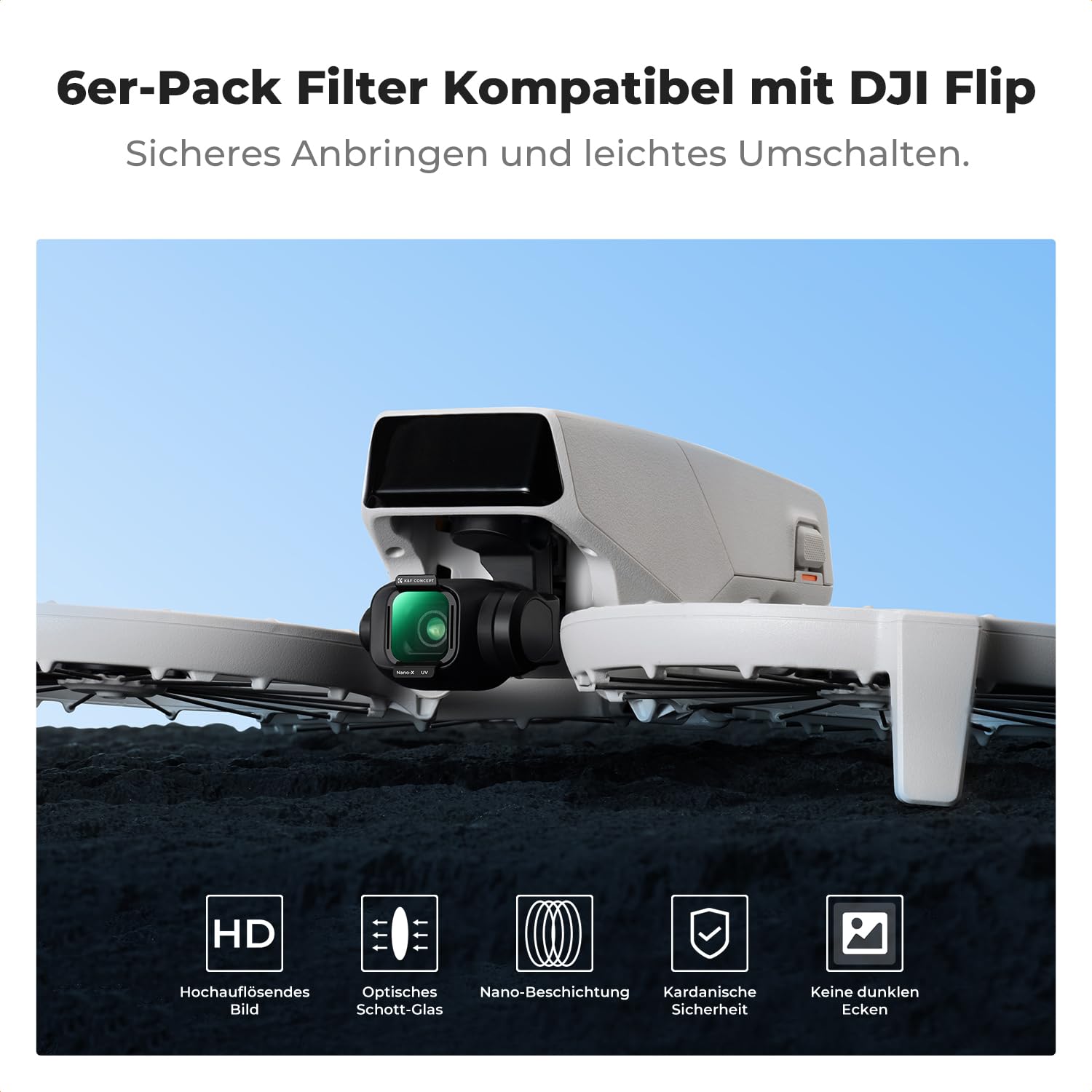 K&F CONCEPT ND Filter Set, UV PL ND8 ND16 ND32 ND64 Filter 6 Stück kompatibel mit DJI Flip/DJI Lito X1, Multi Beschichtung HD Optical Glass Aluminium