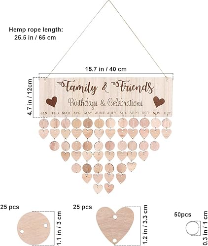 Miniatura 5 de BESPORTBLE Calendario de madera para colgar, placa de decoración para boda, aniversario, cumpleaños