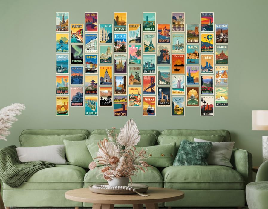 Image of Pack of 54 Vinatage City Wall Collage Kit Posters - 4 x 6 Inches Wall Decor Poster - Wall Art For Bedroom, Living room, Office - 1 Tissue Tape