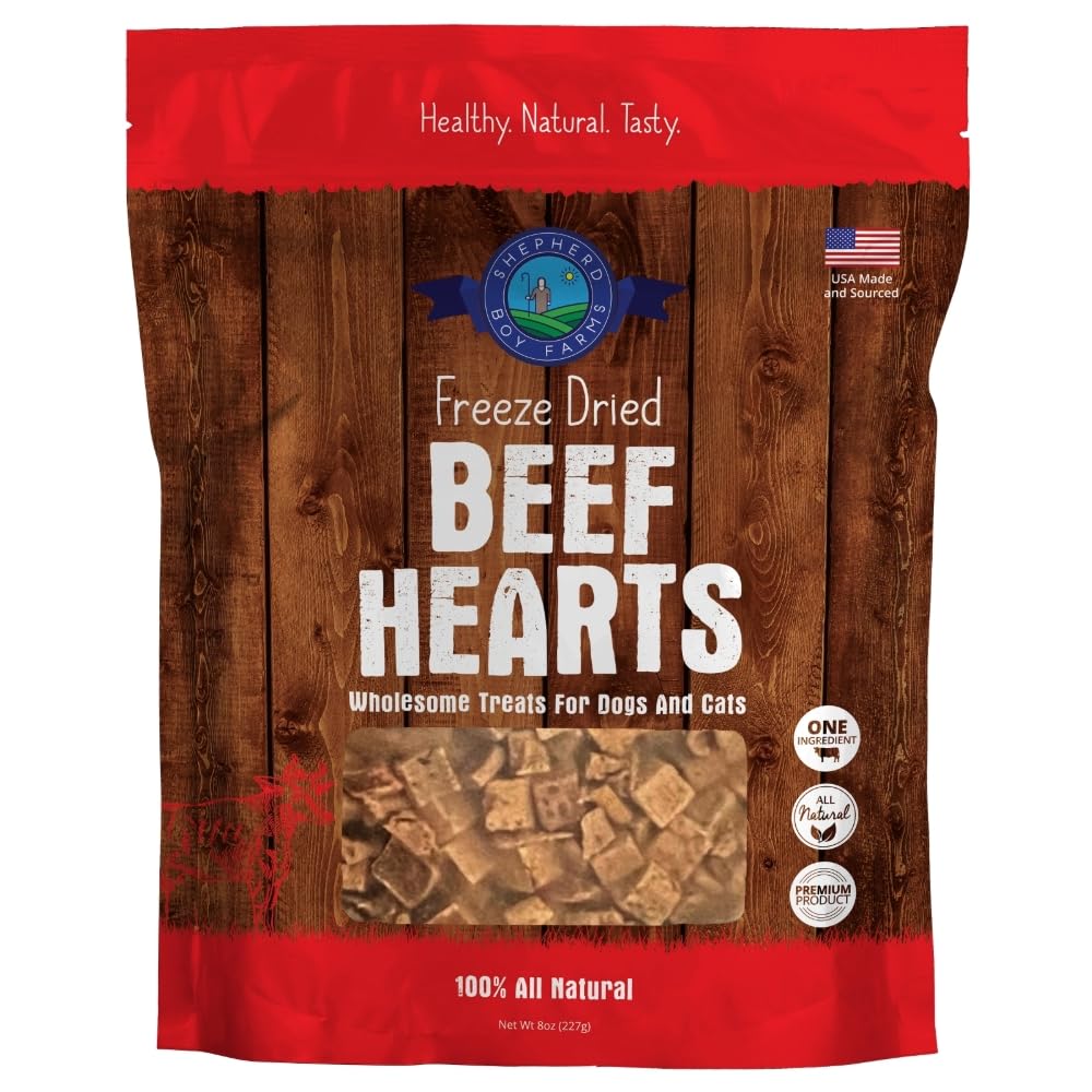 Shepherd Boy Farms Freeze Dried Dog and Cat Treats, Beef Heart, All Natural Single Ingredient Freeze-Dried Dog Treat & Snacks, Made in USA, High