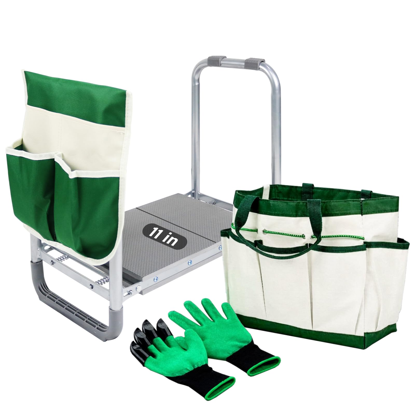 BESTHLS Inginocchiatoio da giardino e seduta, sgabello da giardino pieghevole, resistente, panca da giardinaggio per inginocchiarsi per prevenire dolori a ginocchia e schiena, guanti con borsa per