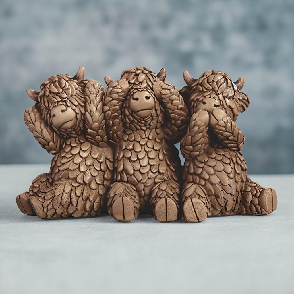 ICE ARMOR 6.25W 3 Wise Highland Cows Figurine Statue Sculpture Ornament Decoration Home/Room Decor Ideas for Housewarming, Holidays and Birthdays Great Collectible Addition
