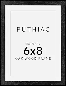 6x8 Oak Wood Picture Frame - Minimalist 6x8 Picture Frame, 6"x8" Frame Wood, Natural Solid Wooden Picture Frames for Wall Art Photo and Prints(1 Pack, Black)