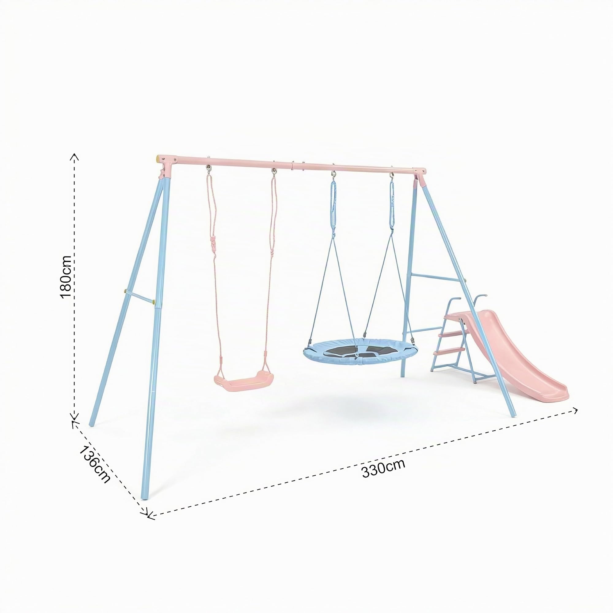 Kinderschaukel Outdoor Schaukel Set mit Gestell Slide Schaukelgestell Outdoor Nestschaukel Schaukelgerüst Bis 200 KG Belastbar Swing Gartenschaukel für 2-3 Kinder Doppelschaukel Tellerschaukel
