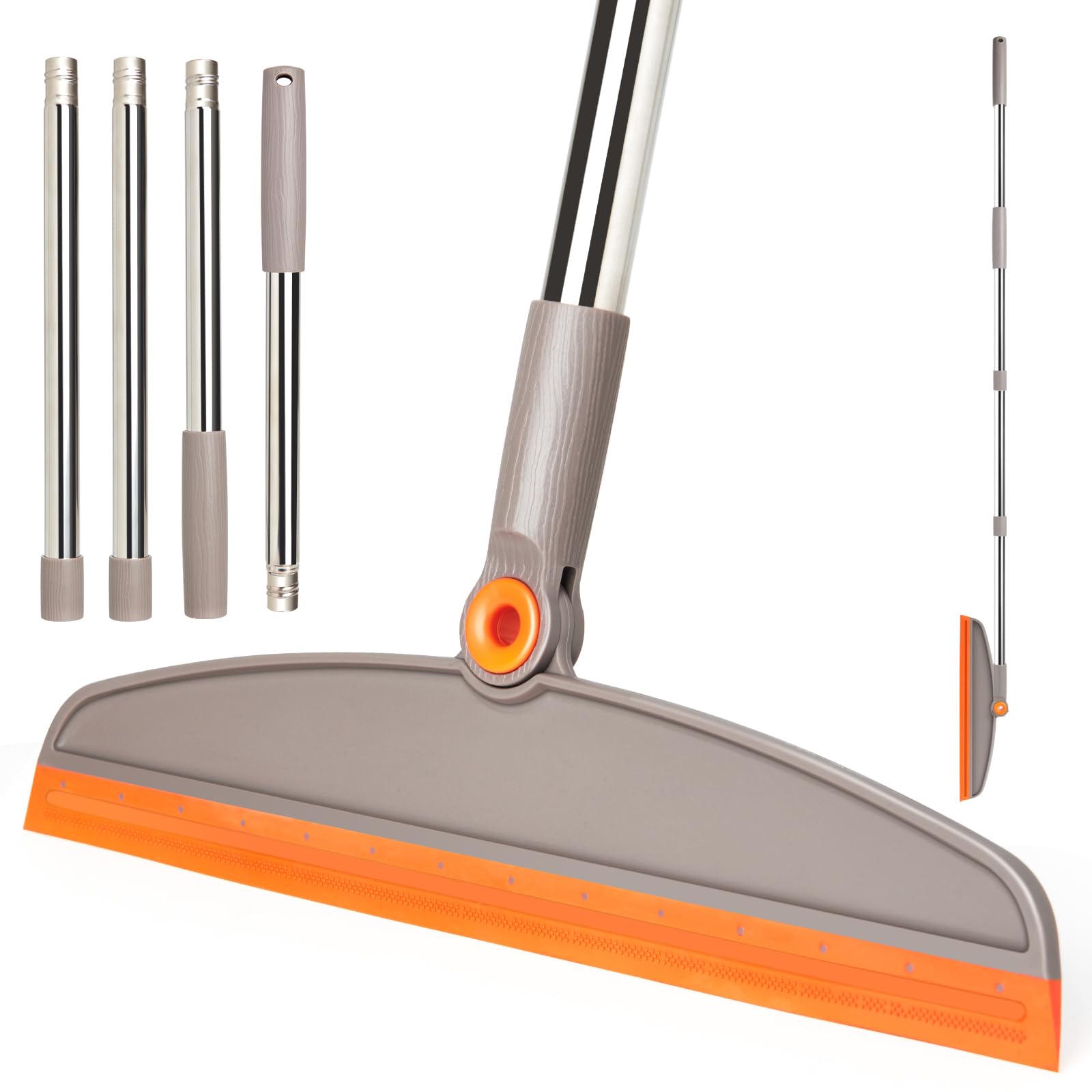 Silicone Air Broom,Multifunction Magic Broom with Long Handle,Adjustable Rubber Sweeping Water,Pet Hair Remover for Carpet,Kitchen,Concrete Floor(Grey Orange)