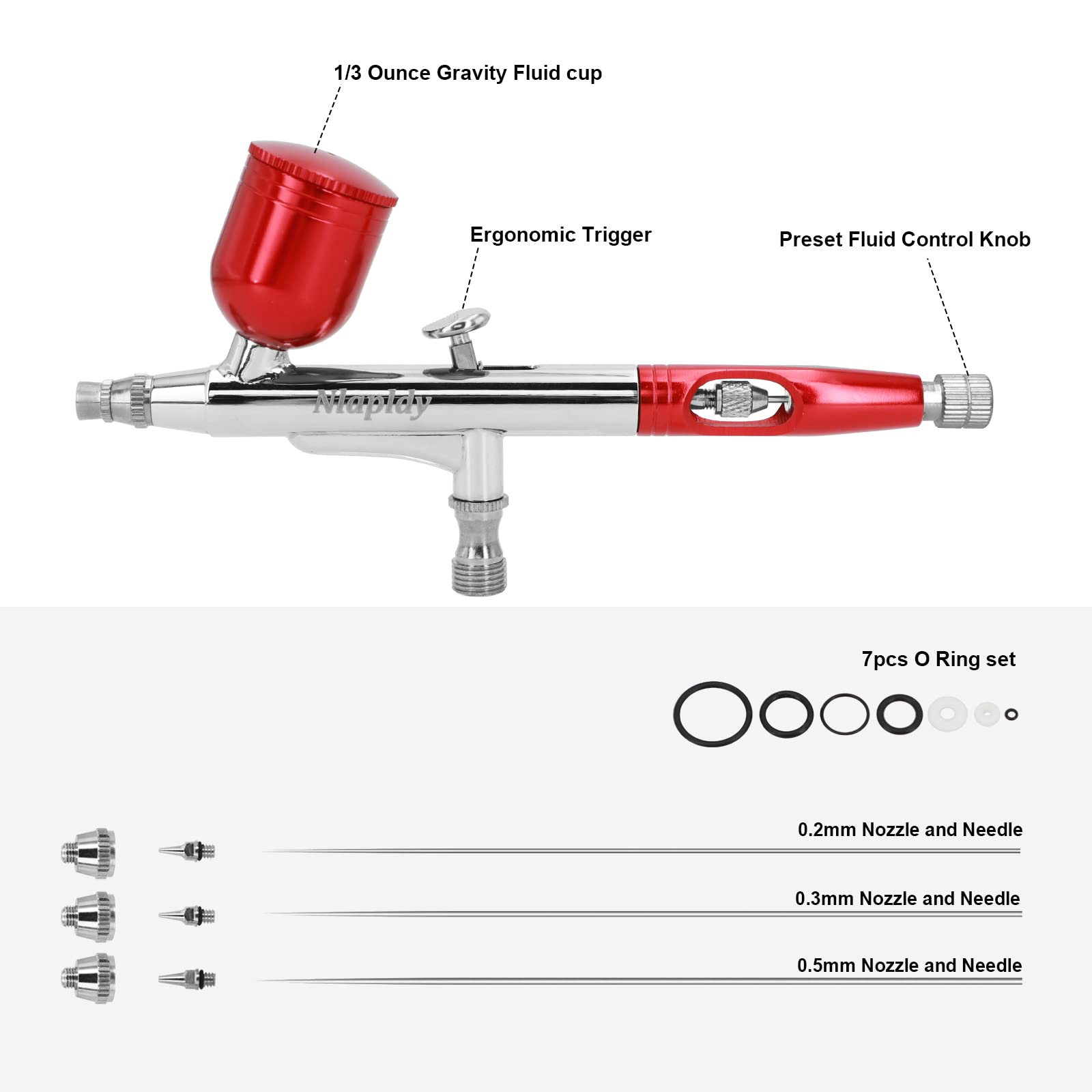 Airbrush Set – Airbrushpistole Kit mit 3 Präzisionsdüsen (0,2/0,3/0,5 mm), 3 Farbbehältern, Geflochtenem Luftschlauch & Reinigungsset, Ideal für Modellbau, Nailart & DIY