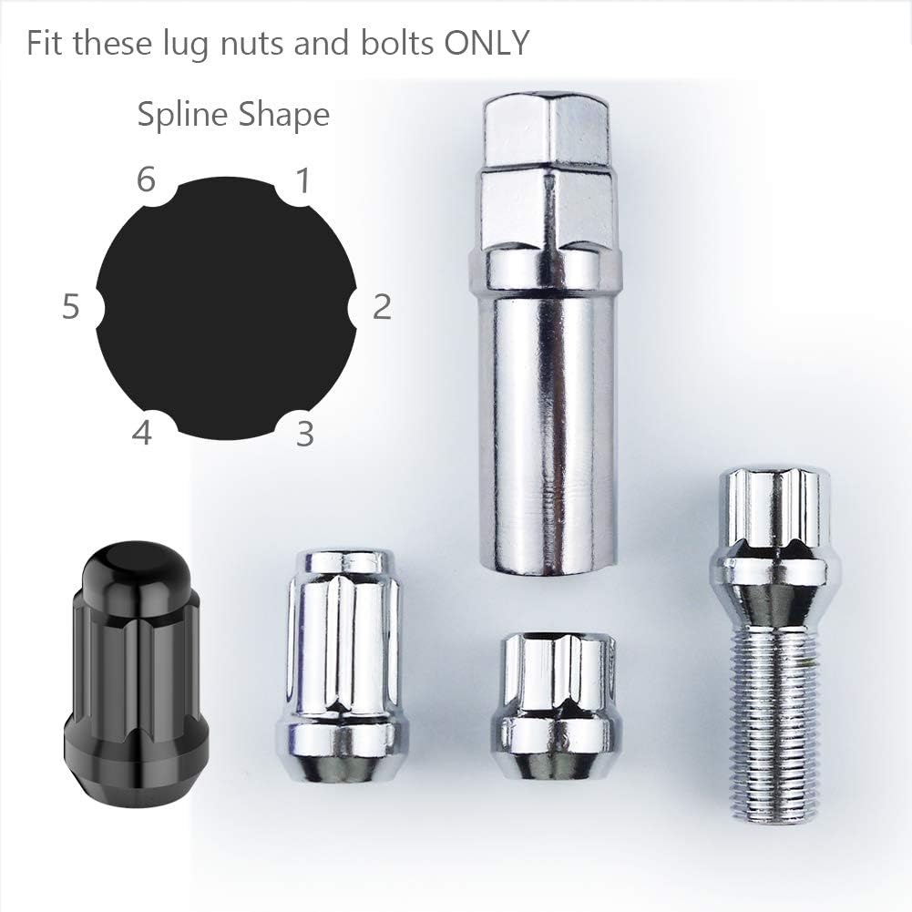 WHEEL CONNECT Lug Nuts Key, for Spline Drive Lug Nuts and Bolts, 6 Points Spline Lug Nuts Socket，19 mm (3/4”) & 21 mm (13/16”) Hex,Chrome Finish.