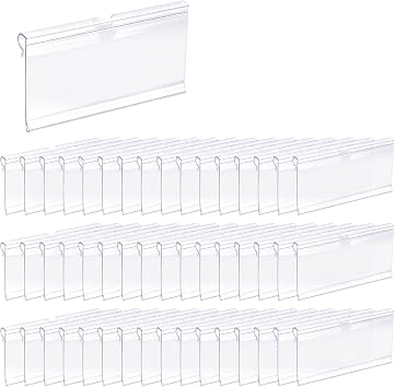 50 Pcs Clear Plastic Wire Shelf Label Holders, Basket Bin Labels Clip On for Storage Bins, Reusable Price Tag Holder, Merchandise Sign Display for Pantry Retail Shop 2.4 x 1.7 Inch