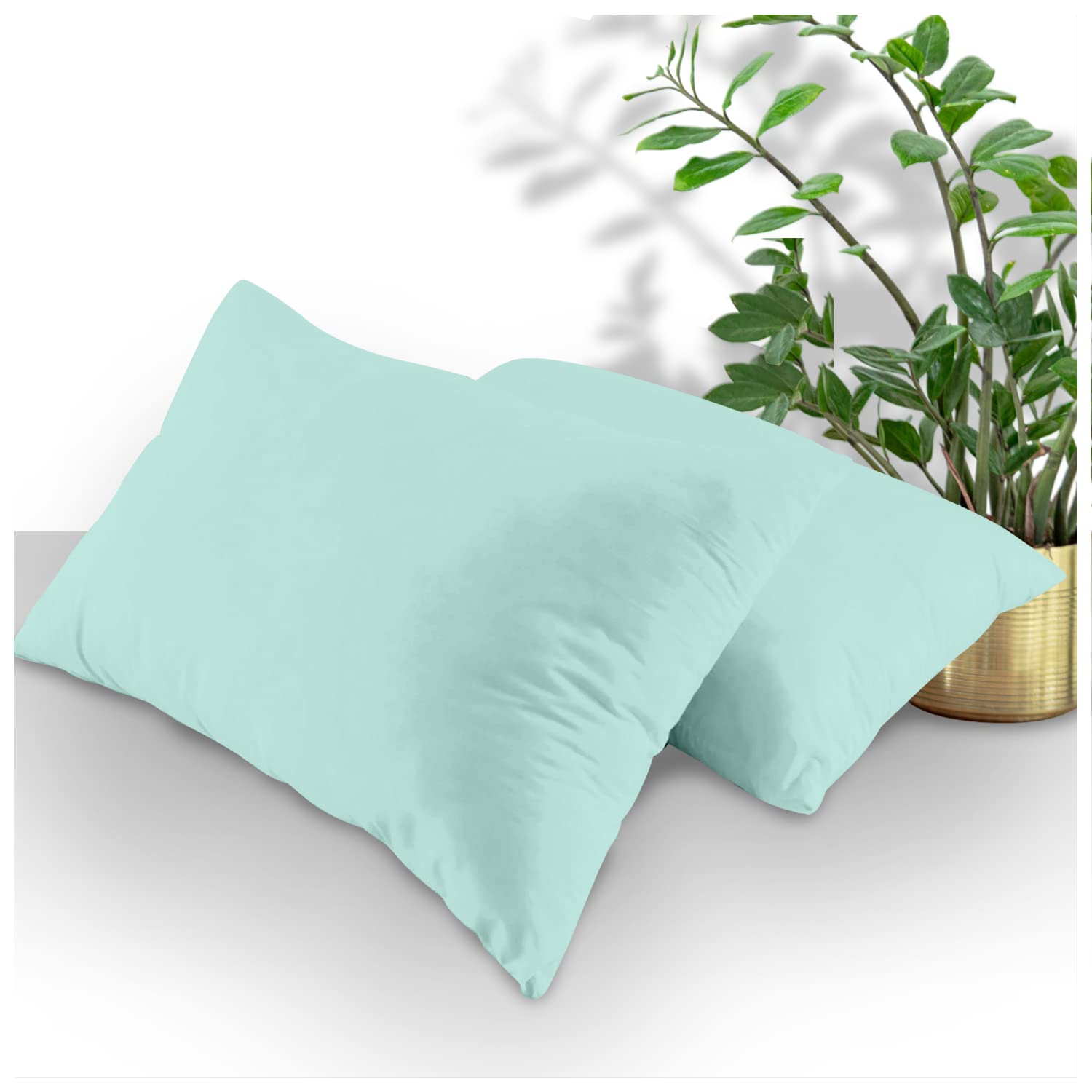 Gc Gaveno Cavailia Aqua Pair Of Percale Pillowcases, Super Soft Plain Pillow Cases 2 Pack, Polycotton Bedding Pillowcase, 74X48cm,