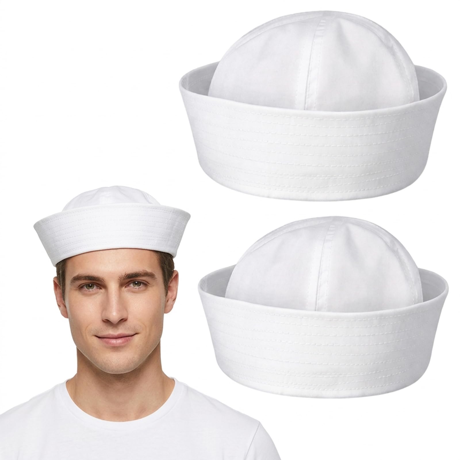 KxrTpx Sailor Hat, White Sailor Hat for Nautical Theme Parties and Costume Events, Two Pack Sailor Hats for Adults with 56 cm Head Circumference and 29 cm by 8 cm Dimensions
