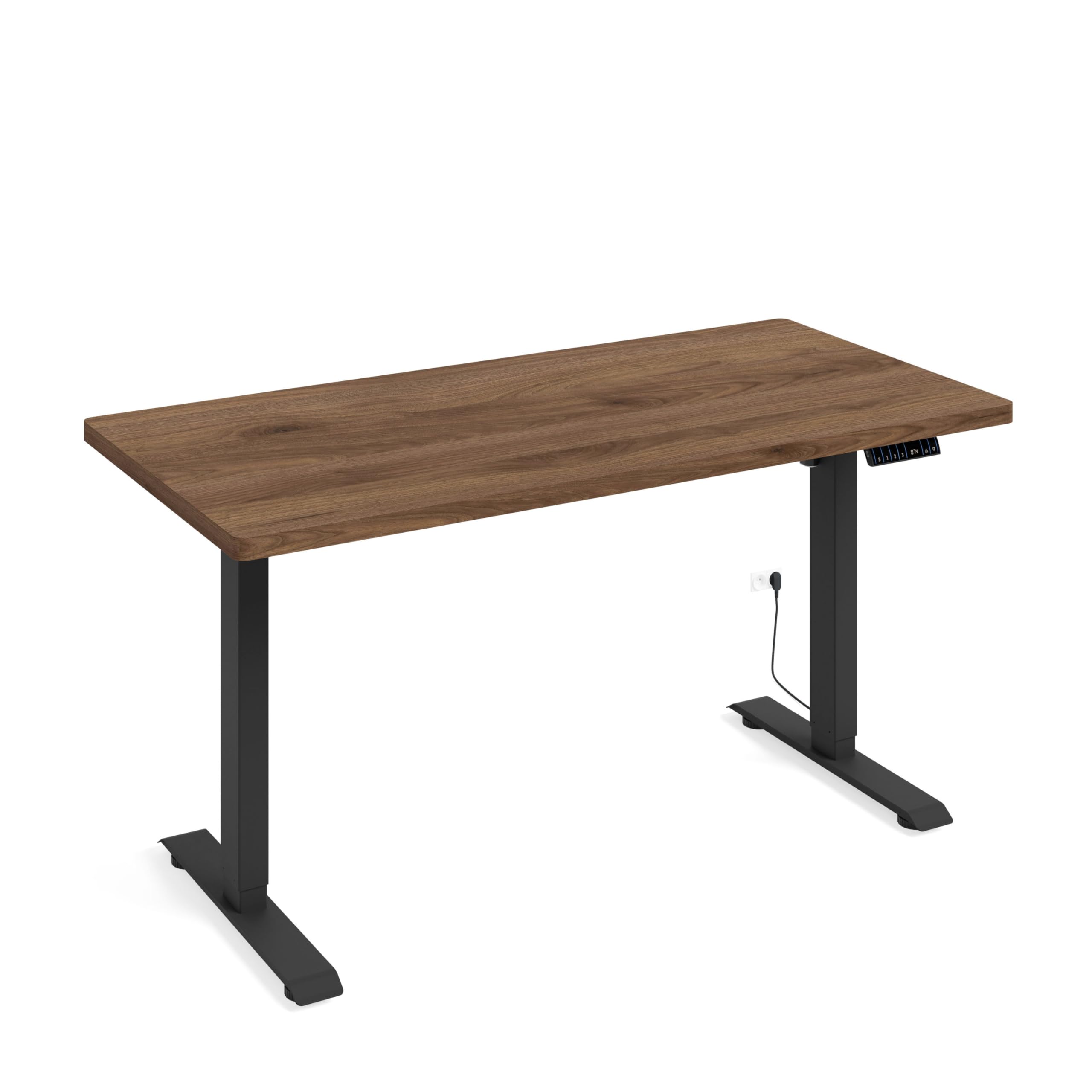 Bureau assis-debout BIMotion 1S noyer et noir avec plateau premium de 3,2 cm