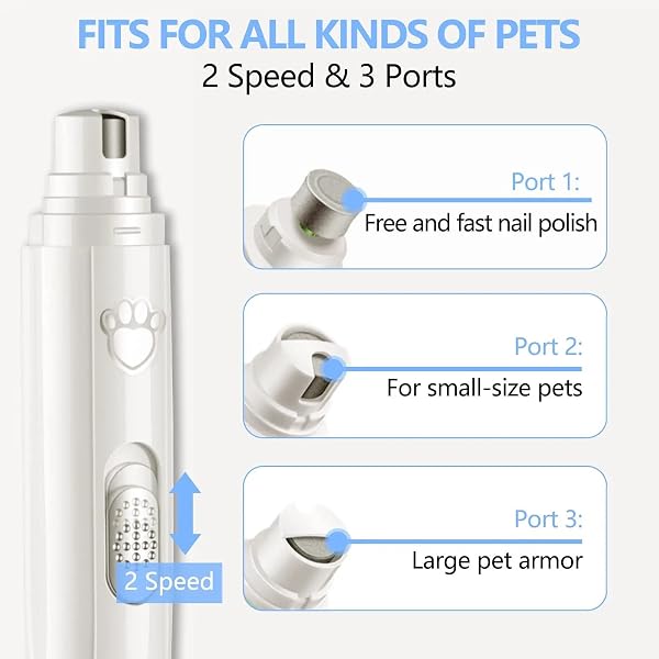 Electric Pet Nail File,Rechargeable Nail Clipper with LED Light - Pet Nail File Silent Noise,45 dB Pet Nail Grinder USB Rechargeable 3 Ports Nail File for Large Medium Small Dog - 2