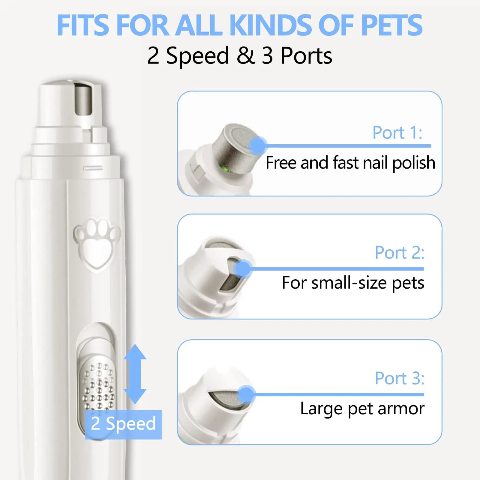 Electric Pet Nail File,Rechargeable Nail Clipper with LED Light - Pet Nail File Silent Noise,45 dB Pet Nail Grinder USB Rechargeable 3 Ports Nail File for Large Medium Small Dog — view 2