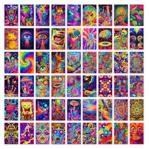 Image of Wallgasm Paper Psychedelic Trippy Poster Set-Set Of 54, 4 X 6 Inches Posters For Wall|Aesthetic Room Decor Item|Posters For Bedroom, Living Room Decor|Collage Kit