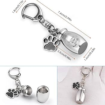 Portachiavi Urna Ceneri Animali Domestici - Acciaio Inox, Con Ciondolo Zampa, Commemorativo - Foto 2