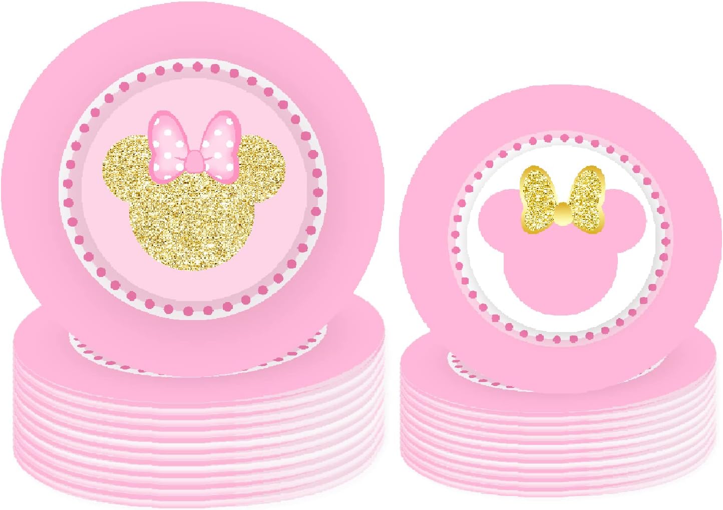 BIGKEOKI Pink and Gold Minnie Birthday Plates 40pcs Minnie Birthday Party Paper