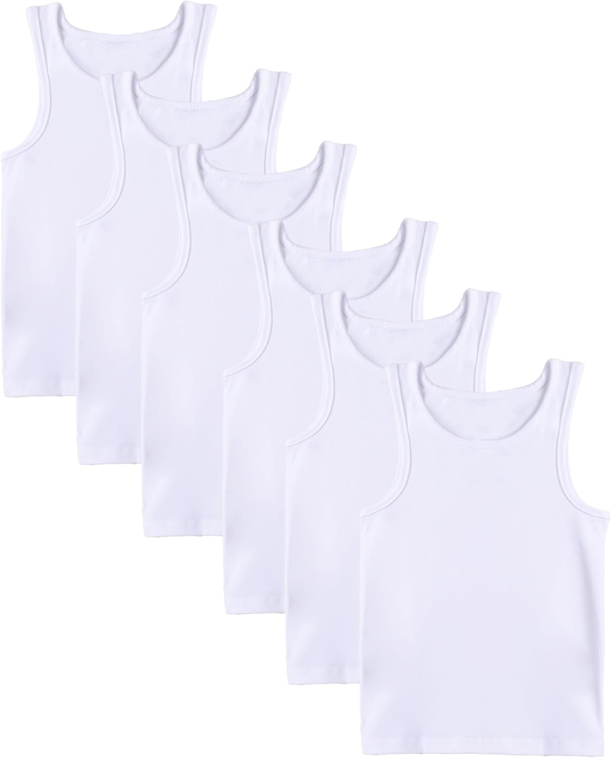 6 Pack Boys Tank Tops Cotton Sleeveless Undershirts Soft Summer Tanks Sizes 2-3T to 11-13 Years