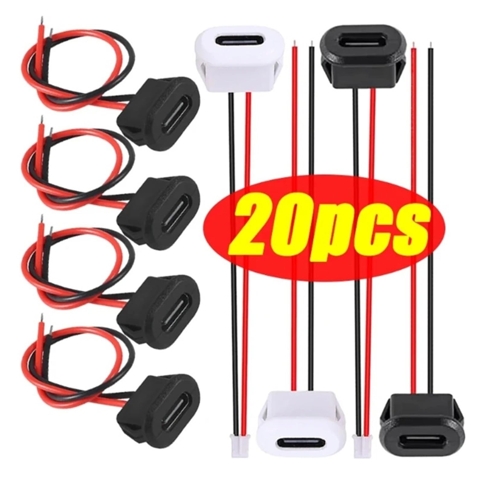 Port USB C 3 A Fast Charging Jack żeński gniazdo z klamrą na kartę (B-Black (2 szt.)