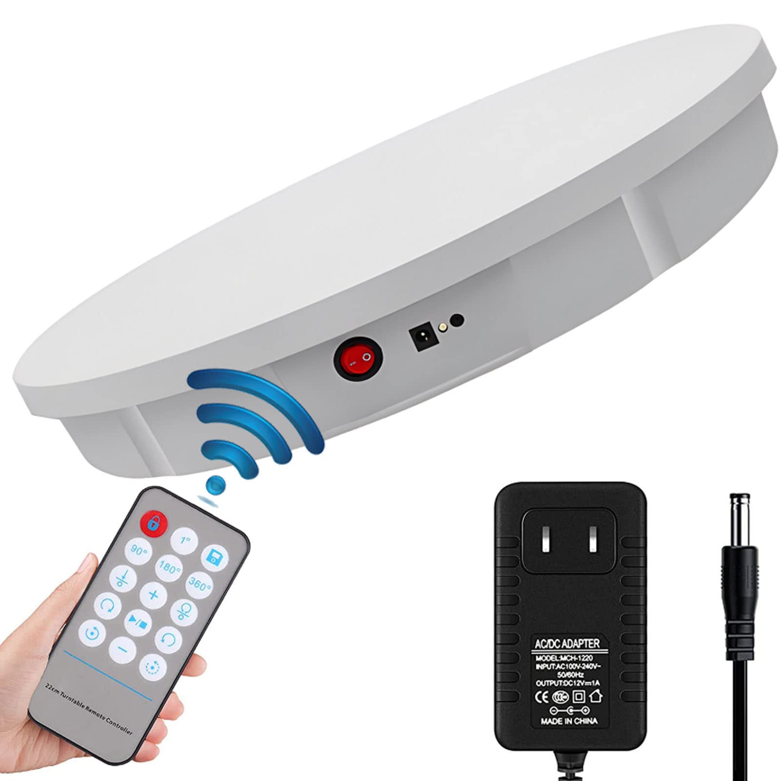 Plato Giratorio eléctrico Profesional para fotografía, Plataforma giratoria automática para imágenes de 360 Grados, exhibición de Productos o Pasteles, con Control Remoto,White-52c