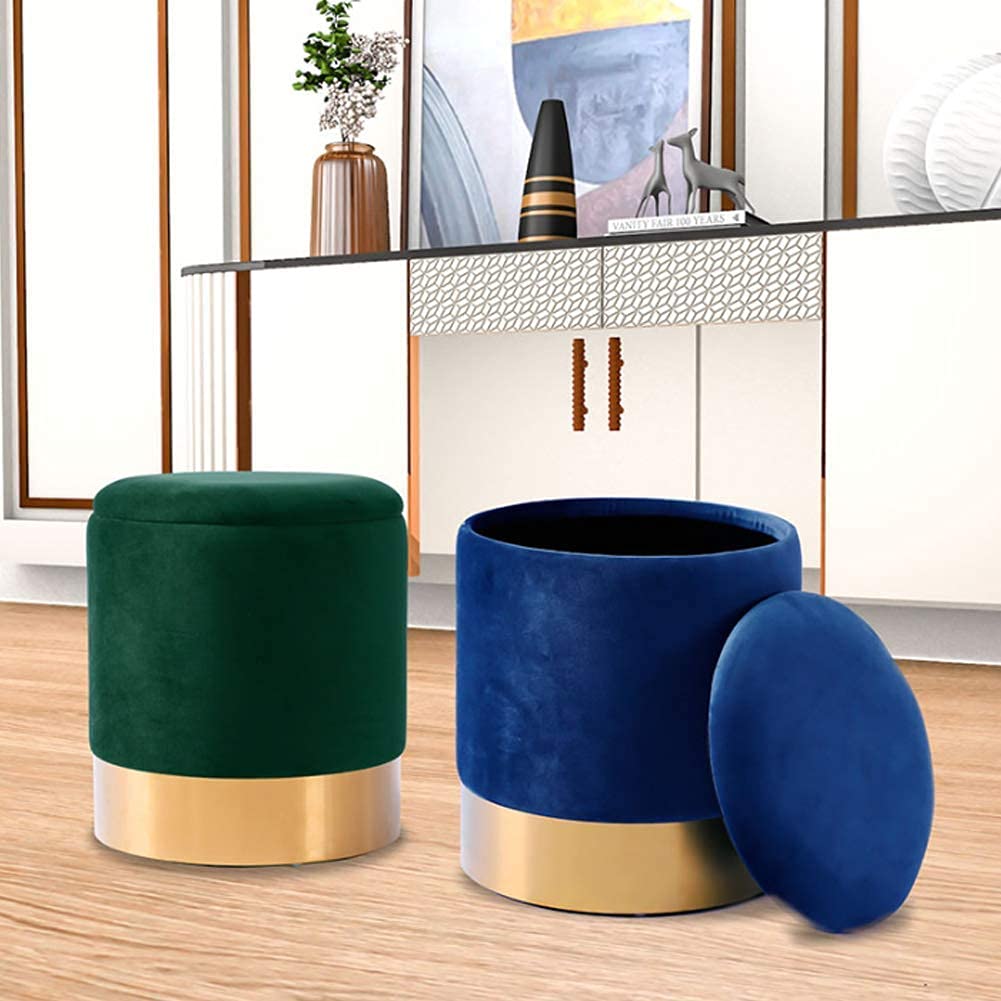 Ronde Ottomaanse voetenbank, fluweel Comfortabele Luxe Poef Bekleed Met Gouden Plating Base Vanity Kruk Sofa Voetsteun Decor Gift-Licht Grijs 36x45cm (14x18inch