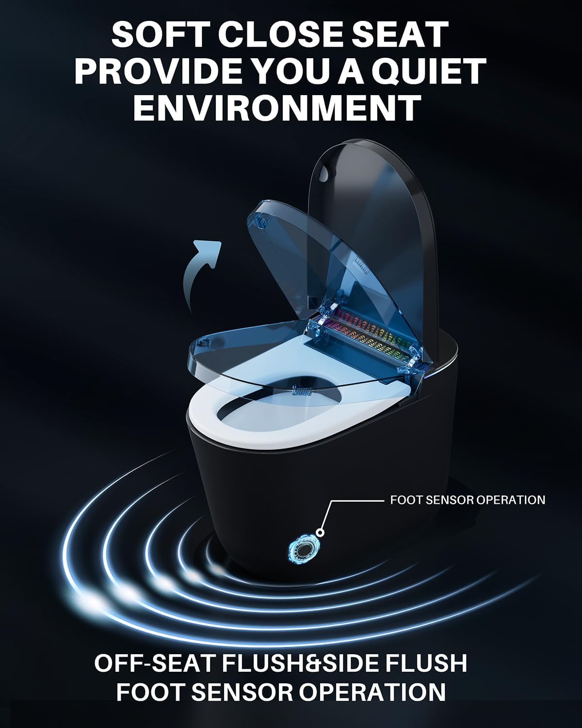 WinZo Smart Toilet,Modern Smart Toilet with Bidet Built In with Foot Sensor,Tankless Toilets Auto Open/Close Lid with Dryer,ADA Comfort Height Heat Seat,Instant Warm Water,Power Outage and Flush Black