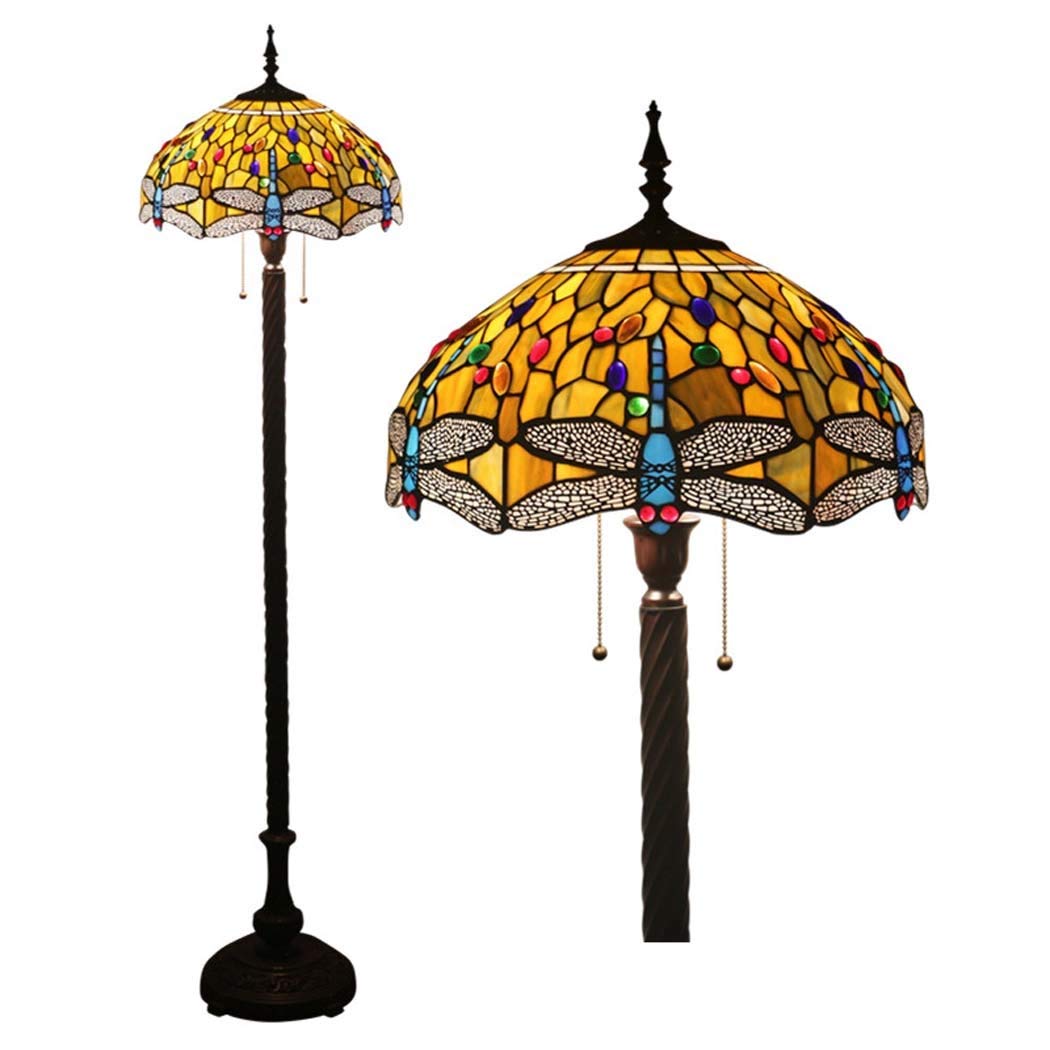 IUokLU 16 Inch Tiffany-Style Stained Glass Shade Floor Lights Vintage ReadStandLight/Bedroom/Office/Cafe, Zipper Switch, E27 (7)