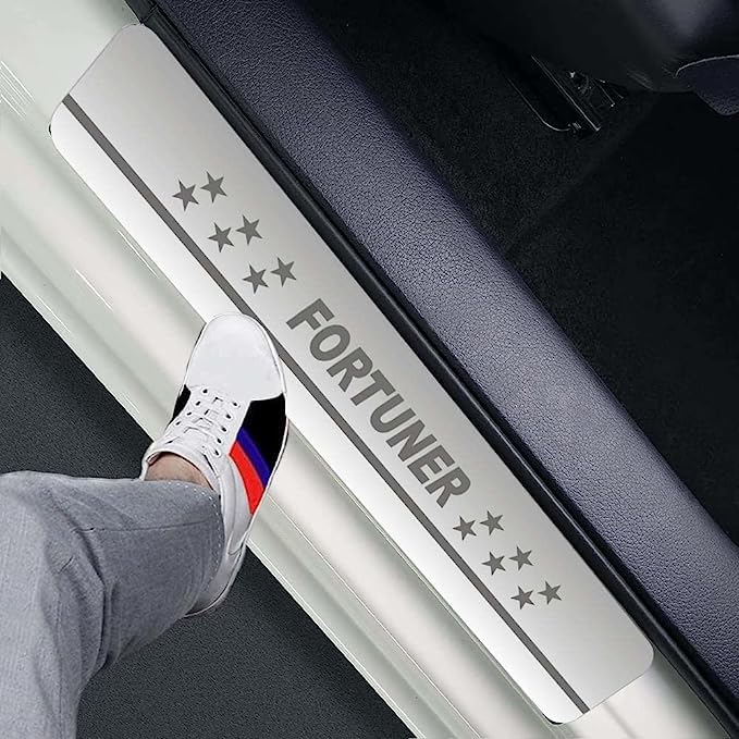 AC Door Sill/Foot Step Stainless Steel Scuff Plate Plates Compatible with Toyota Old Fortuner (Set of 4 Pcs)