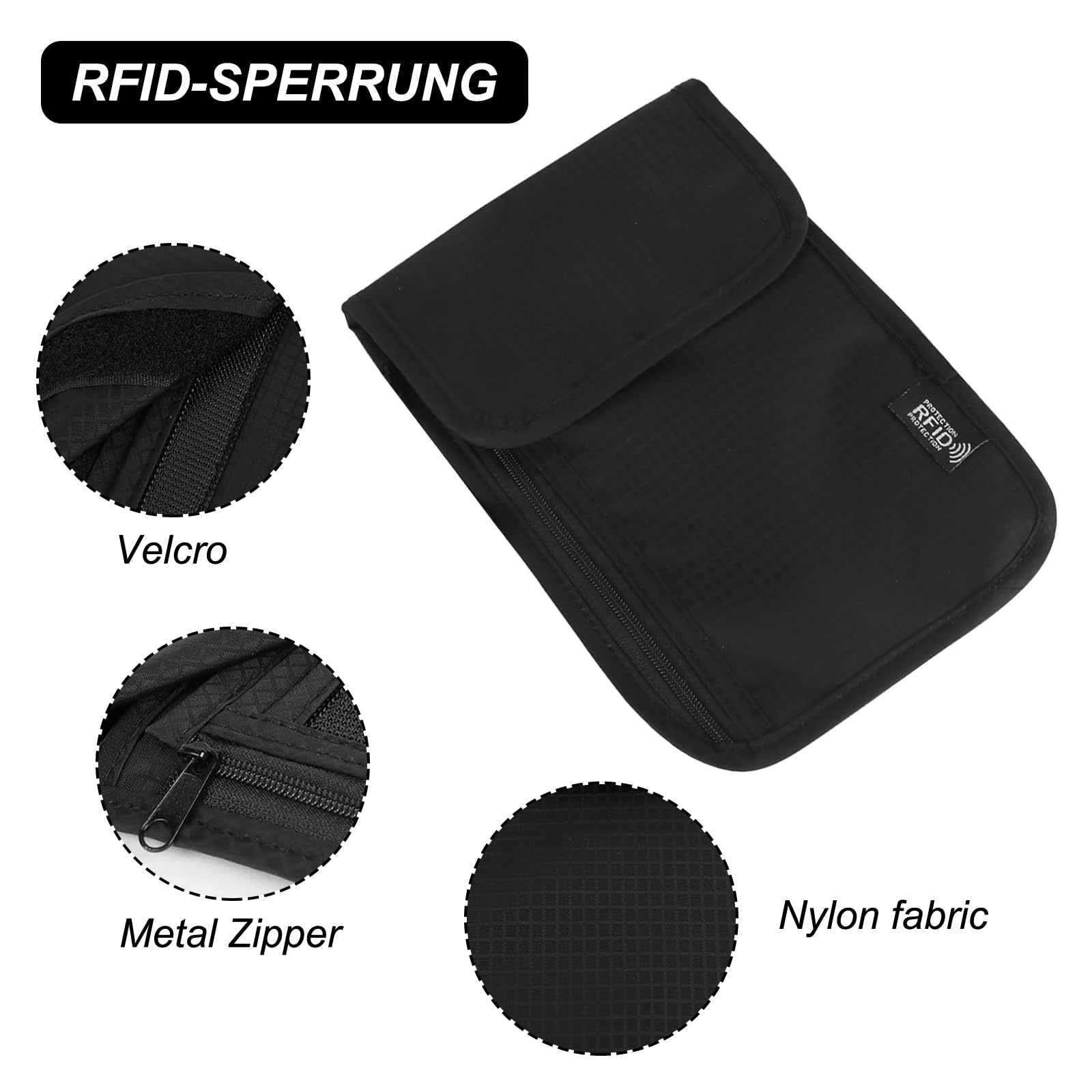 Cartera de Cuello Negro, Portadocumentos Viaje de Cuello, Monedero Colgante Impermeable con Bloqueo de RFID, Bolsa Viaje de Cuello Unisex para Efectivo Documentos Tarjetas de Crédito Monedas