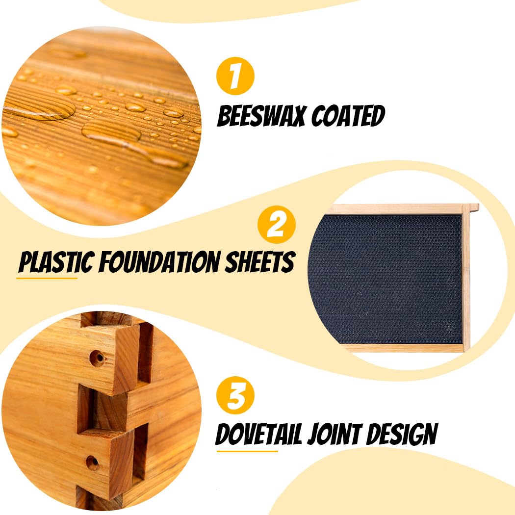Honey Lake 10 Rahmen Bienenstock Starter Kit und Imkereibedarf, Bienenwachs beschichtete Bienenstöcke Boxen Starter Kit mit Bienenstock-Werkzeugset inklusive Bienenraucher-Imkerhut