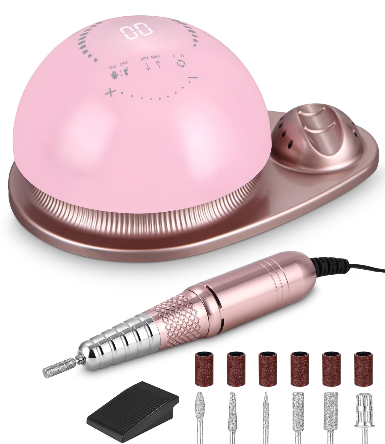 Torno para uñas profesional, 50000 rpm velocidad ajustable, lima electrica con botones táctiles y pantalla hd led digital, torno para uñas profesional 6 in 1, 6 brocas de uñas, pedal, para salón DIY