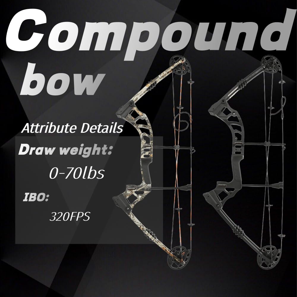 Wolfman Set di Arco Compound e Frecce Archery, Peso di Trazione 0-70 Libbre, Velocità IBO fino a 320 FPS, per Caccia e Tiro al Bersaglio