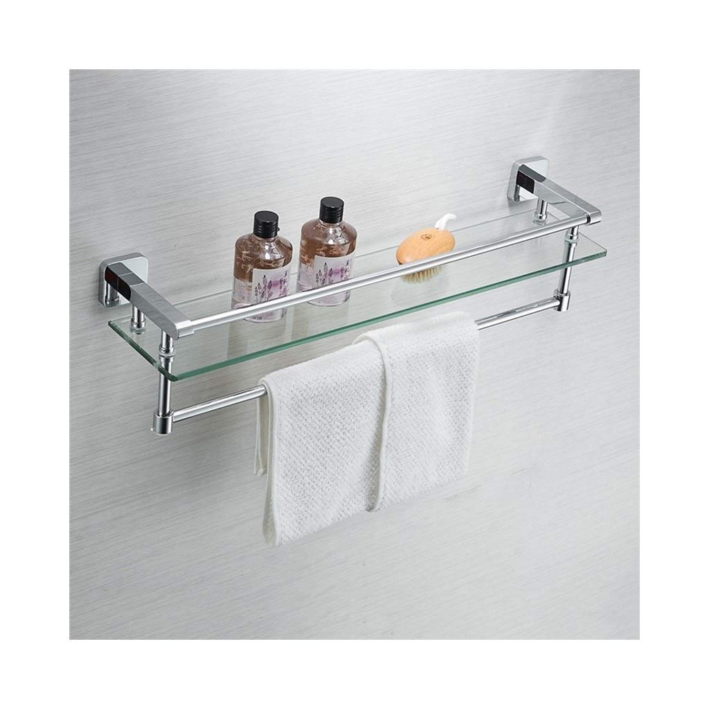 WDSOPK Wall Mounted Rectangular Shower Caddy Basket Bathroom Shelf Tempered Glass Shelves With Rail And Towel Bar, All Copper Reinforced Material,50cm