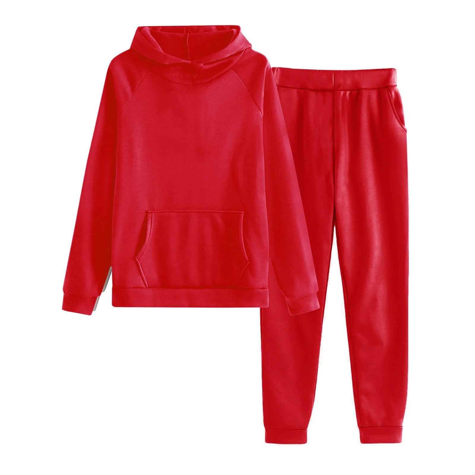 Tuta da ragazza, set da 2 pezzi, tinta unita, casual, a maniche lunghe, con cappuccio, pantaloni della tuta, pullover e pantaloni sportivi