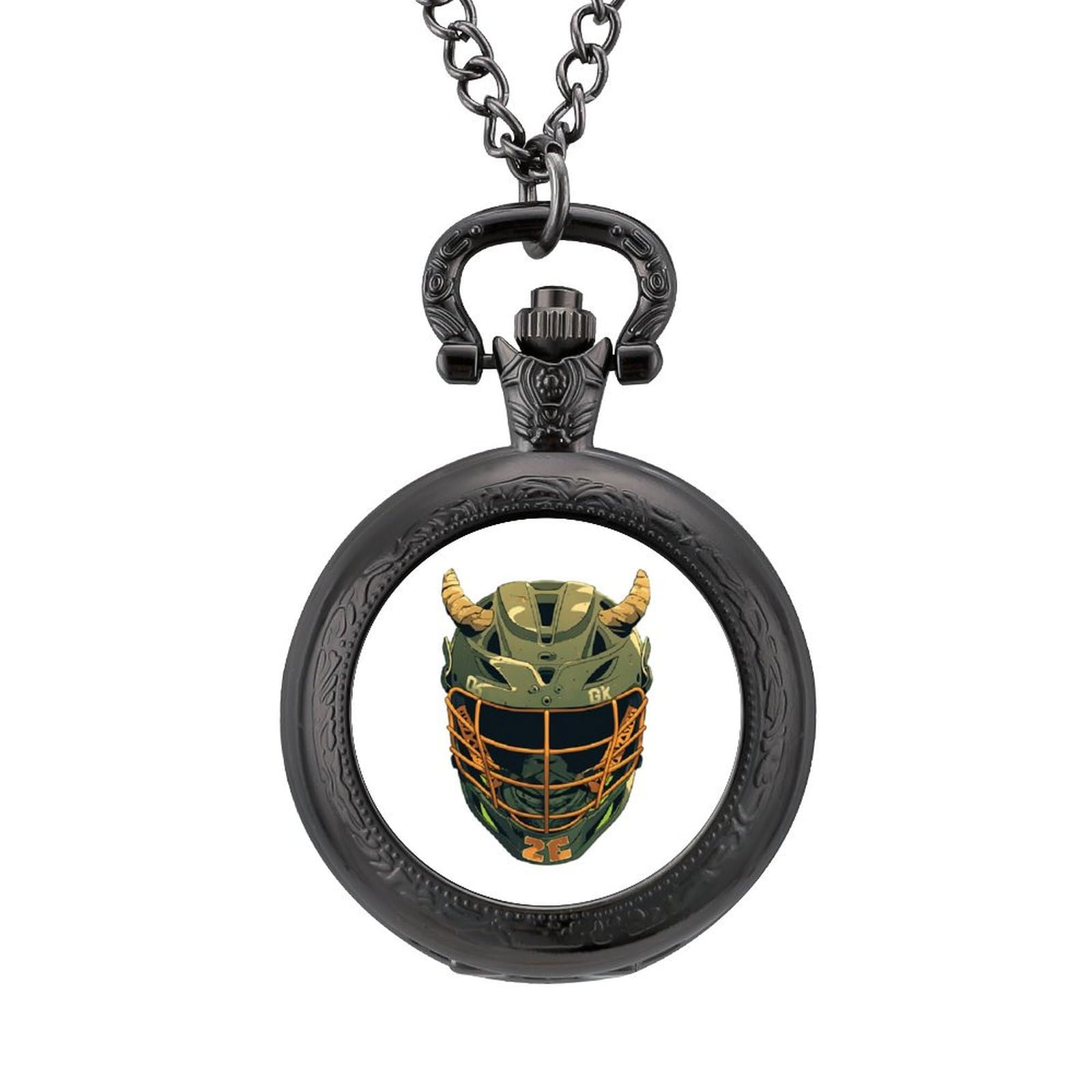 Lacrosse Helmet Vintage Pocket Watch with Chain Numerals Scale Christmas Graduation Birthday Gifts Valentine's Day Black-Style