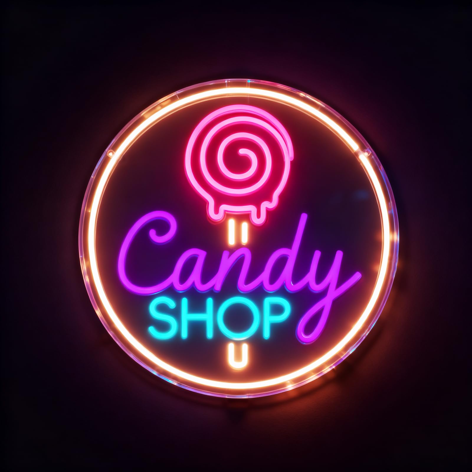 Candy Shop Neon Sign with Candy Design Business Dimmable Candy Led Neon Light USB Powered for Physical Candy Stores Ice Cream Parlors Dessert Shops Themed Party (11.81 x 11.81inch) — image 1