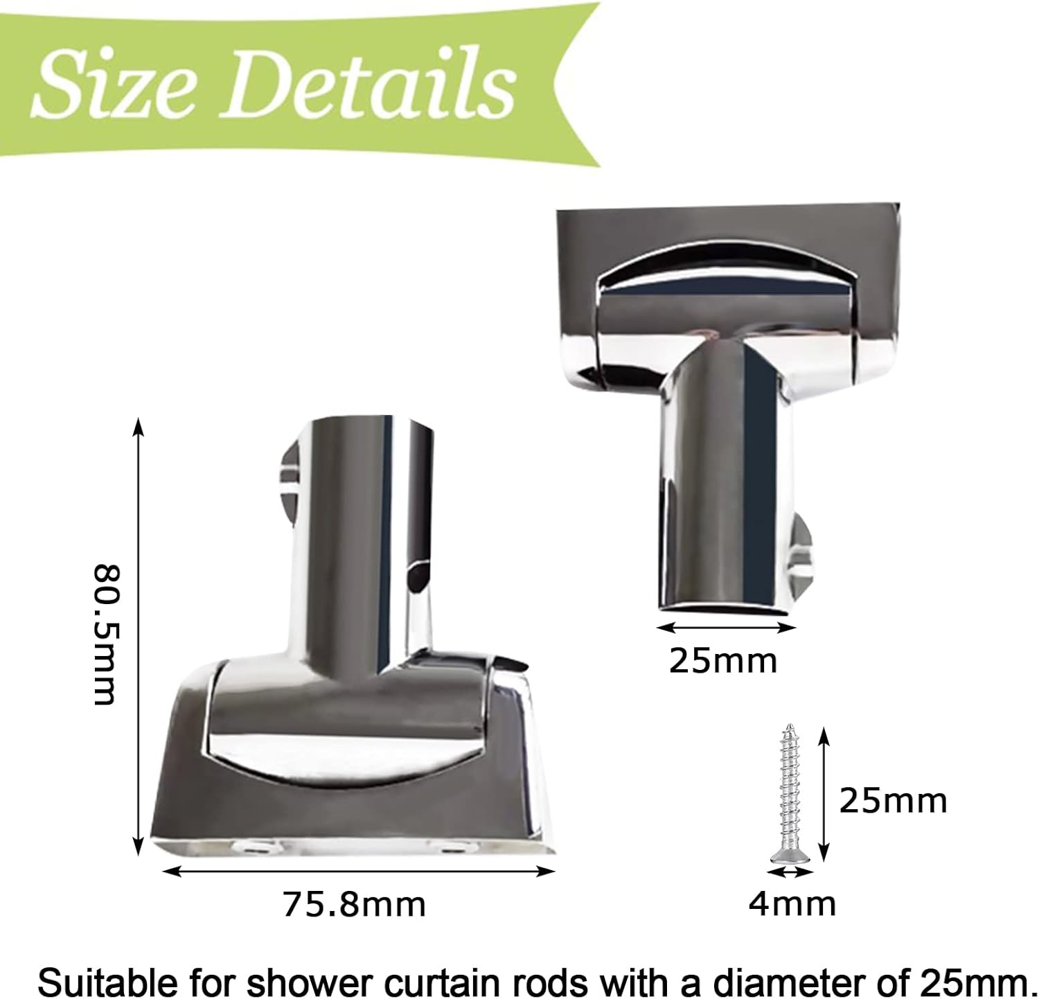 Shower Curtain Rod Bracket, 2Pcs Zinc Alloy Shower Curtain Rod Single Swivel Flange Easy Installation Heavy Duty Curtain Rod Wall-Mount 180° Rotation Bracket with Screws