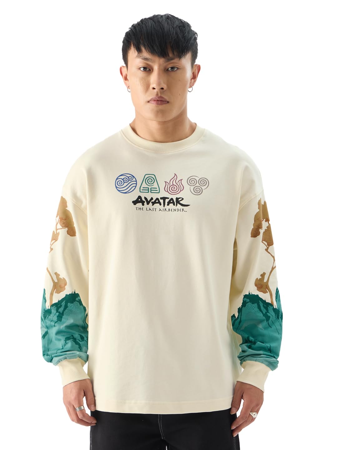 Official Avatar: Aang and Appa Round Neck Beige Graphic Print 100% Cotton Oversized Fit Full Sleeve T-Shirts Oversized Men's T-Shirts Graphic Tees Casual Fashion Relaxed Fit Full-image-8