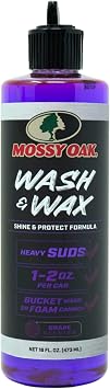 Mossy Oak Wash & Wax, Concentrated Foam Car Wash Soap with Wax Protection for Trucks SUVs Cars Jeeps UTVs ATVs & Motorcycles, pH Balanced, Cleans & Shines in One Step, Made in USA, 16 oz