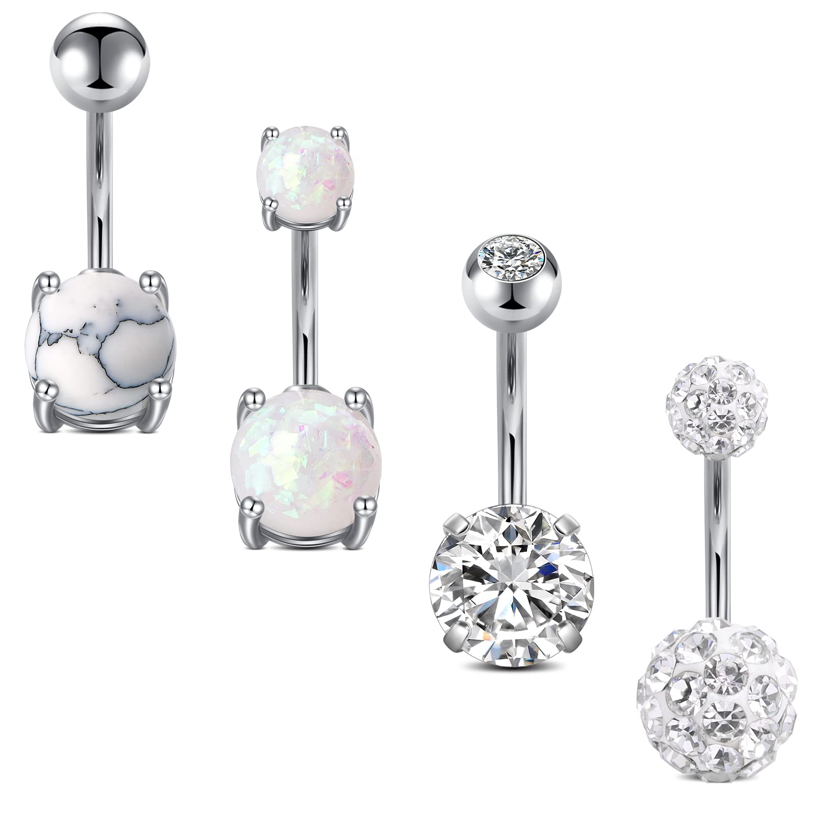 Crdifu Pack of 5 Stainless Steel Belly Button Ring Set 14 Gauge 10mm Barbell Navel Bars Piercing Jewellery — view 19