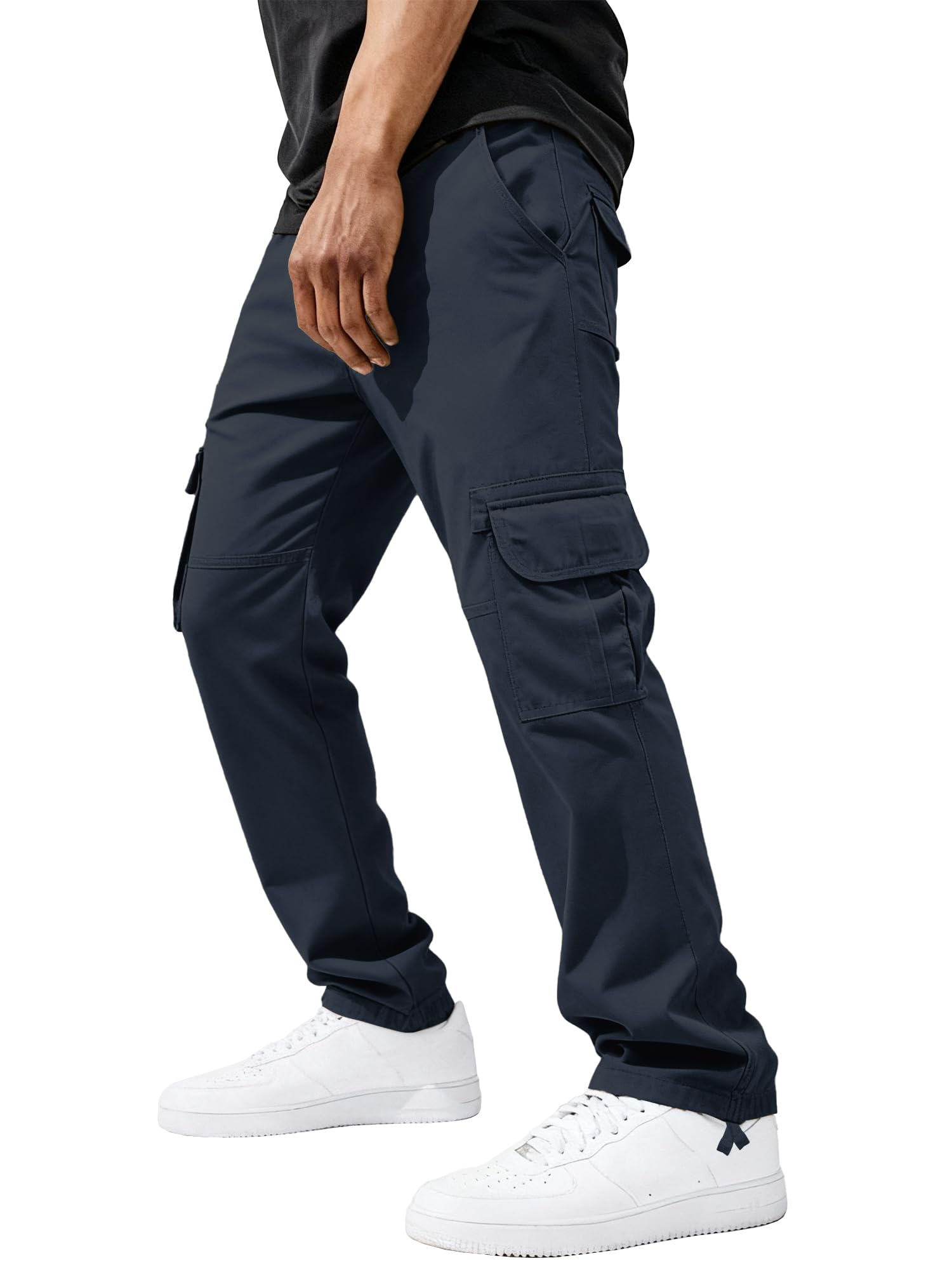 PLEPAN Mens Casual Cargo Pants Relaxed Fit Stretch Joggers Elastic Waist Hiking Pants with 6 Pockets for Streetwear