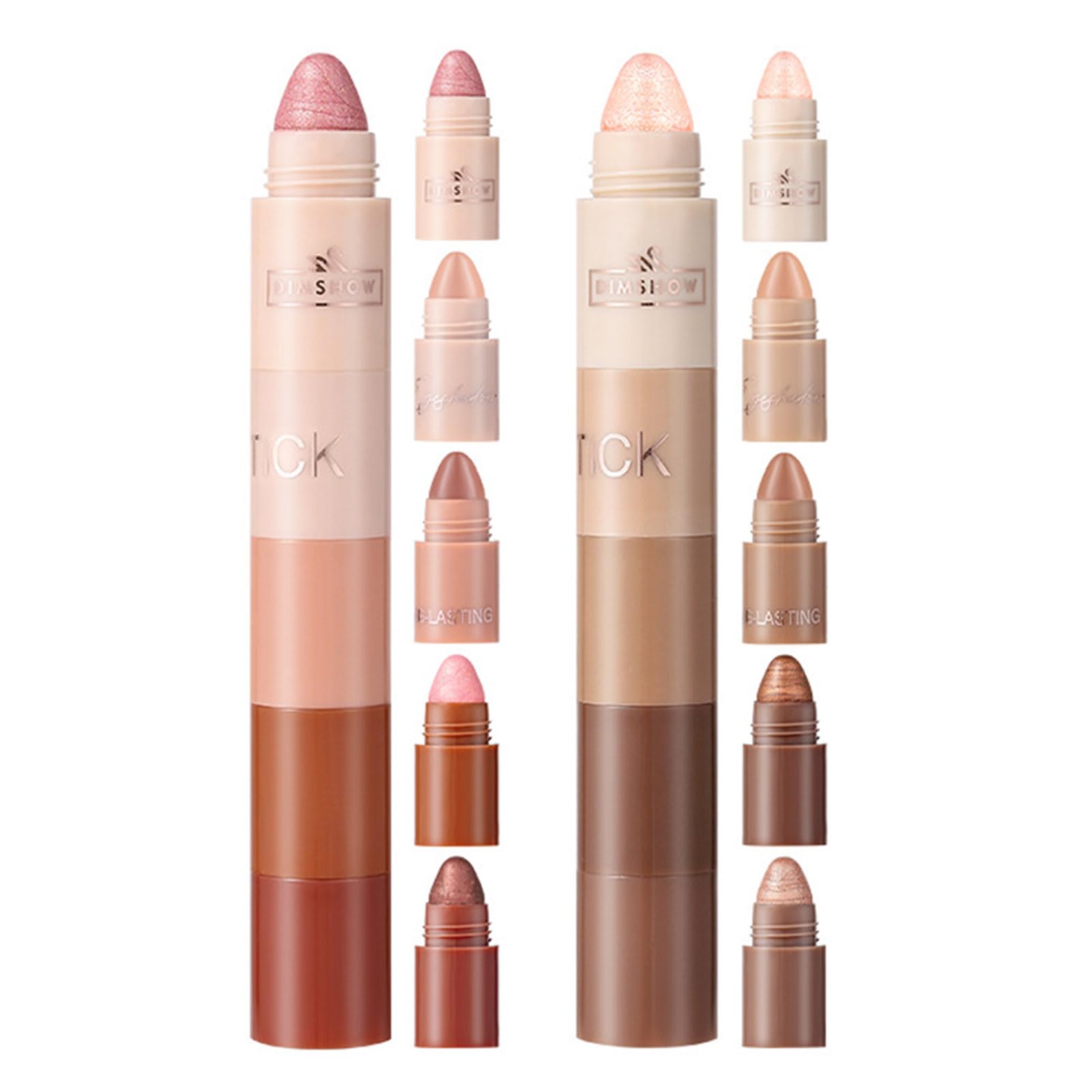 2Pcs 5 In 1 Eyeshadow Pencil 5 Colour Eyeshadow Stick Velvet Matte Pigment Matte Shimmer Makeup Combination Pink Brown Mini Eye Shadow Pen Lazy Eyeshadow Pencil