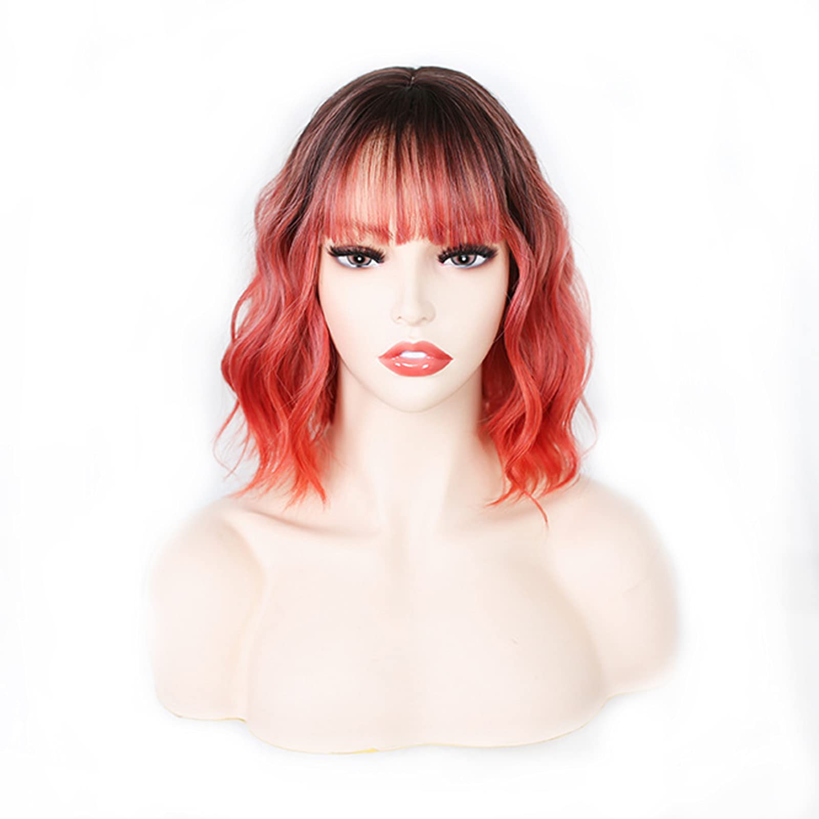 Perruque femme orange cheveux courts bouclés LWZ pour fête et déguisement chic