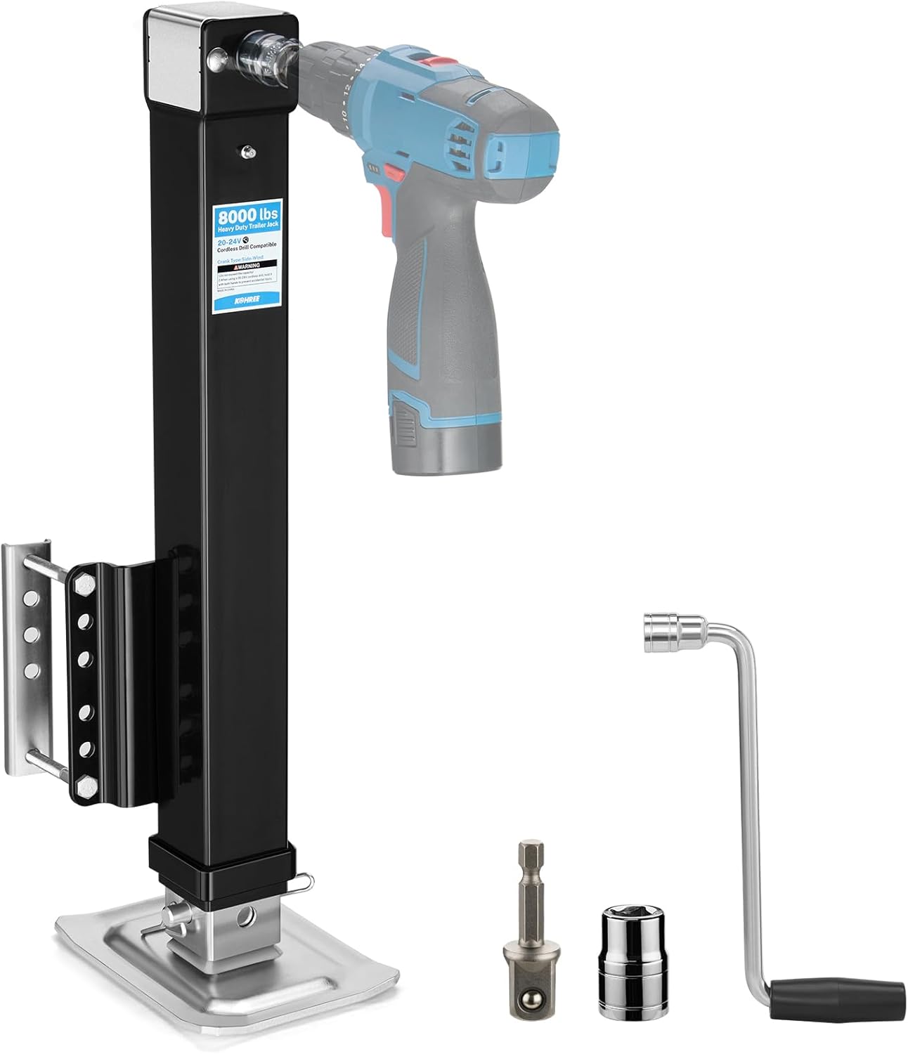 Kohree 8000 lbs Trailer Jack Heavy Duty, 20-24V Cordless Drill Compatible, Bolt on Trailer Jack for Yacht, Horse, Utility Trailers, Adjustable RV Tongue Jack with Drop Leg