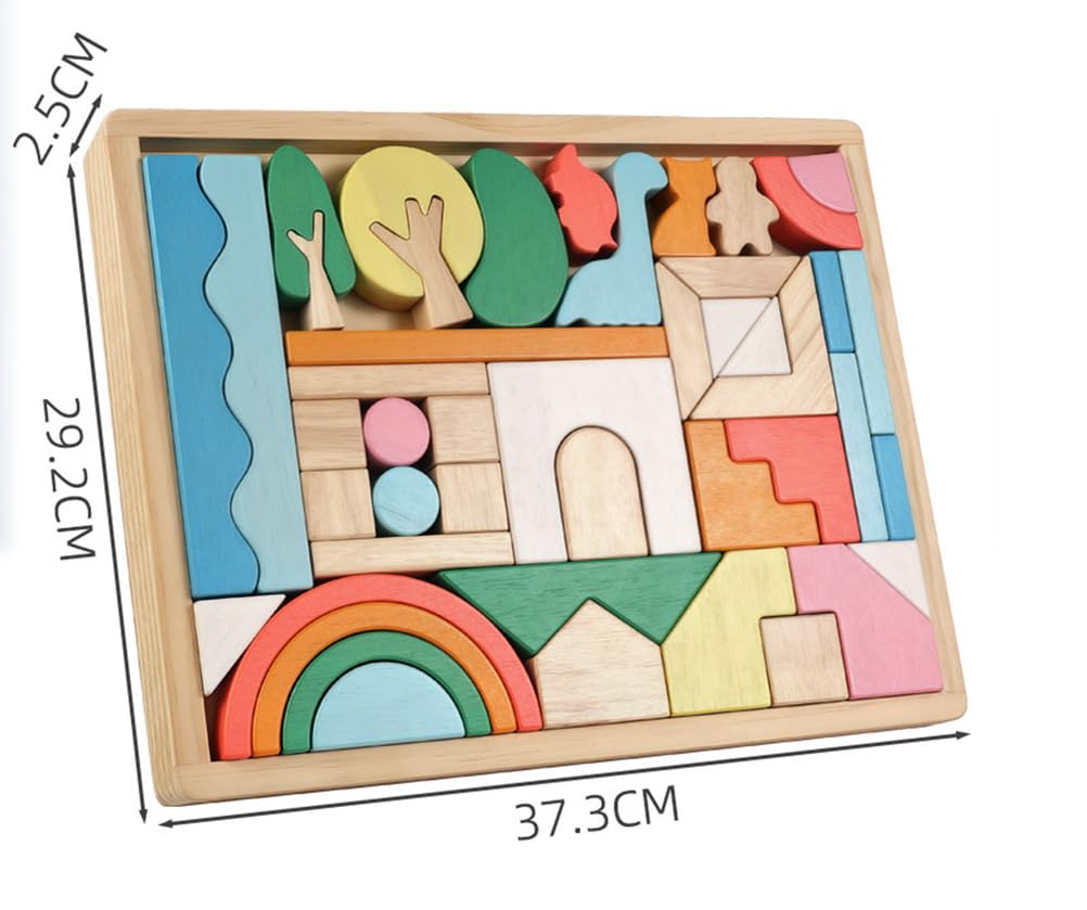 Blocchi da Costruzione in Legno a Forma, Giocattolo Educativo Creativo per Impilare