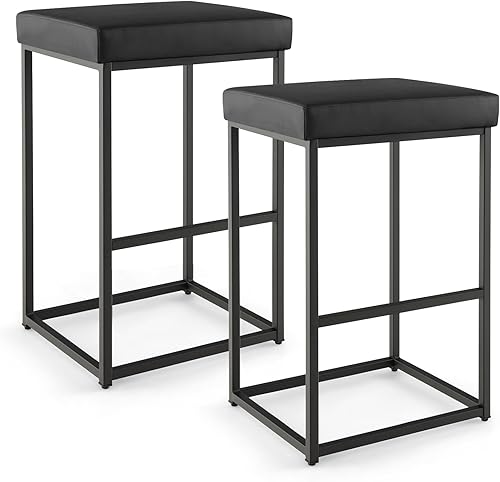 COSTWAY Juego de 2 taburetes de bar, carga máxima de 350 libras, sillas de bar tapizadas de piel sintética de 30 pulgadas de altura con marco de